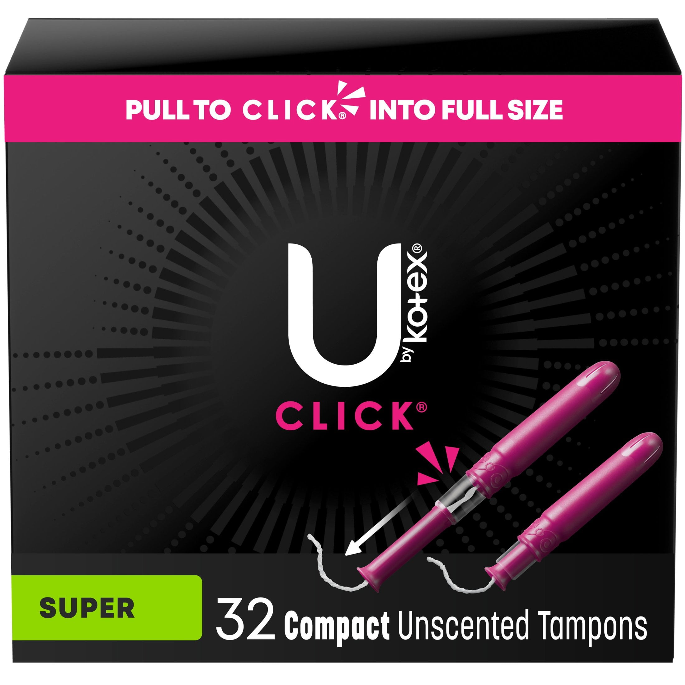 U by Kotex Click Compact Tampons, Super, Unscented, 32 Count