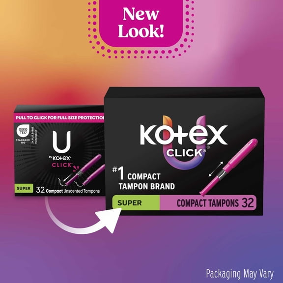 Kotex Click Compact Tampons, Super, Unscented, 32 Count