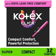 U by Kotex Click Compact Tampons, Super, Unscented, 32 Count