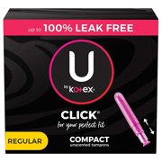 8 pack U by Kotex Click Compact Tampons, Regular, Unscented, 16 Count
