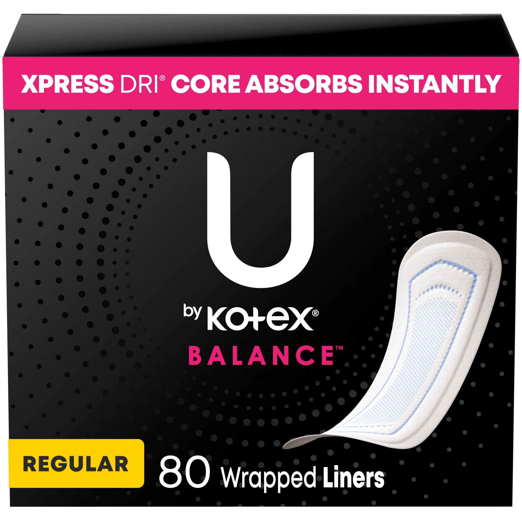 U by Kotex Balance Wrapped Panty Liners, Regular Length, 80 Count