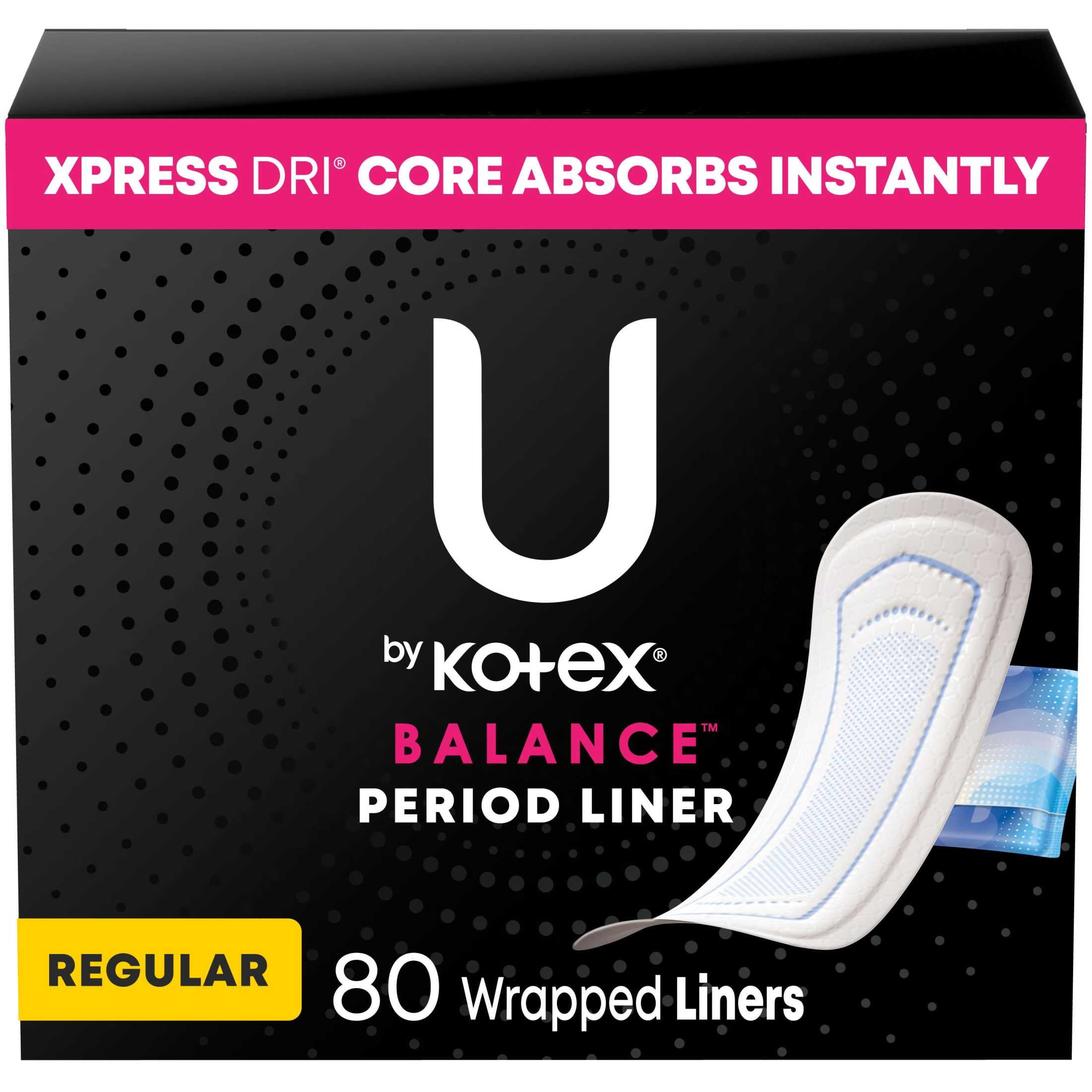 U by Kotex Balance Wrapped Panty Liners, Regular Length, 80 Count
