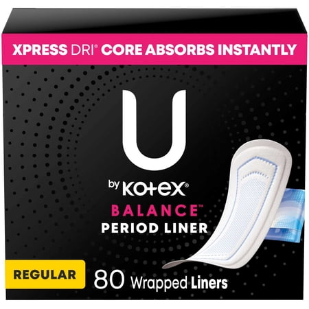U by Kotex Balance Wrapped Panty Liners, Regular Length, 80 Count