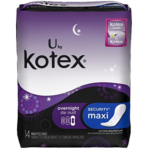 U by Kotex Maxi Pads, Overnight, Unscented 14 each (Pack of 5)