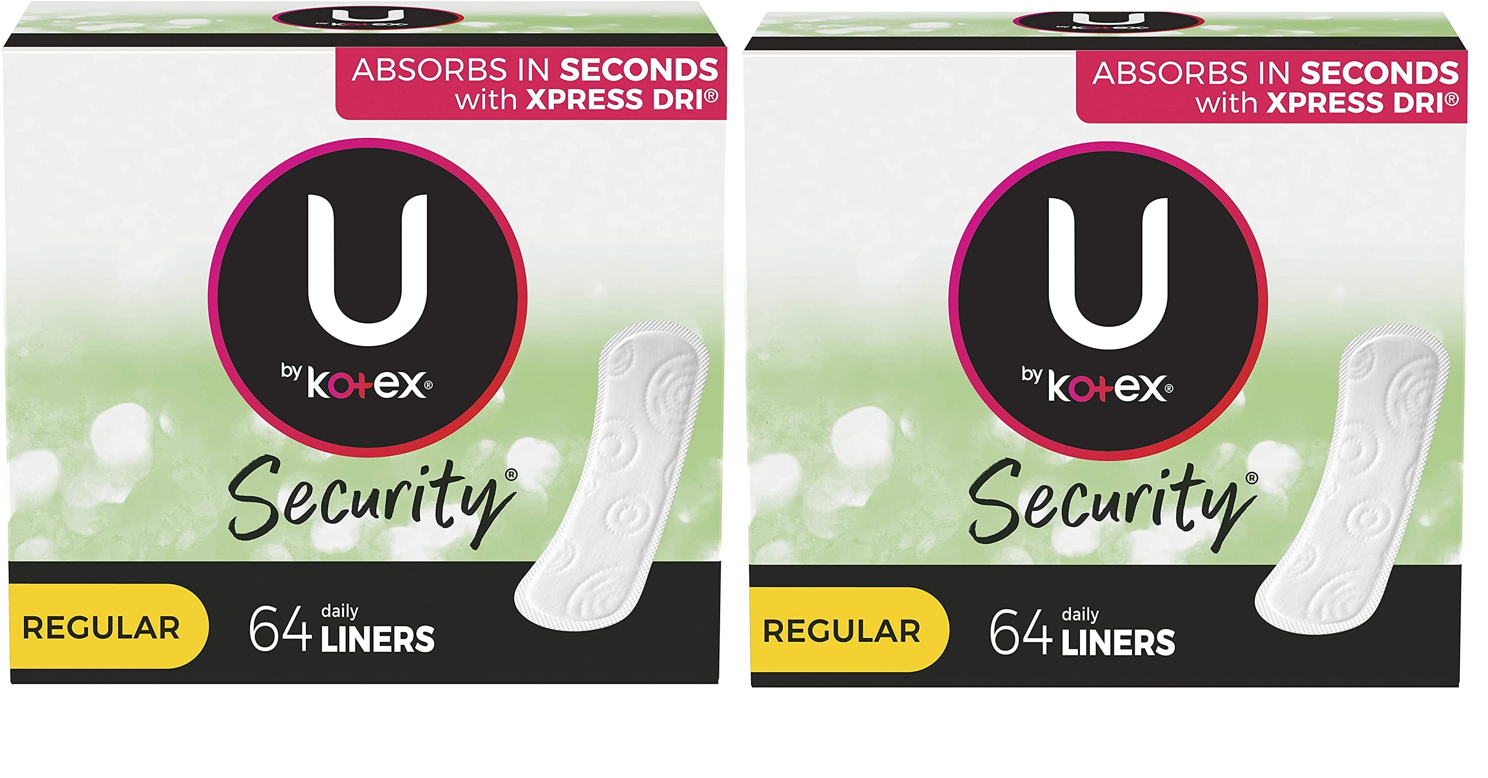 U by Kotex Security Lightdays Liners Regular 64 Count (2 Packs