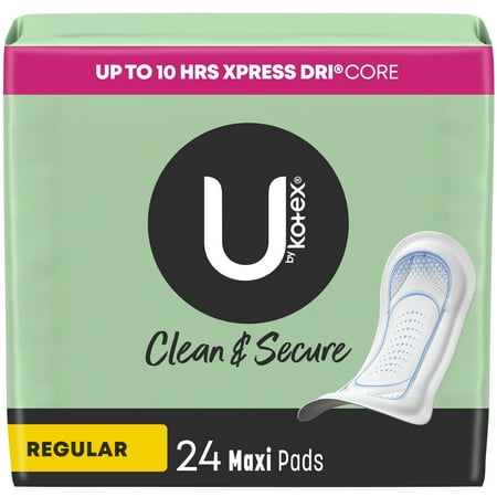 U by Kotex Security Maxi Pads, Regular, Unscented 24 ct