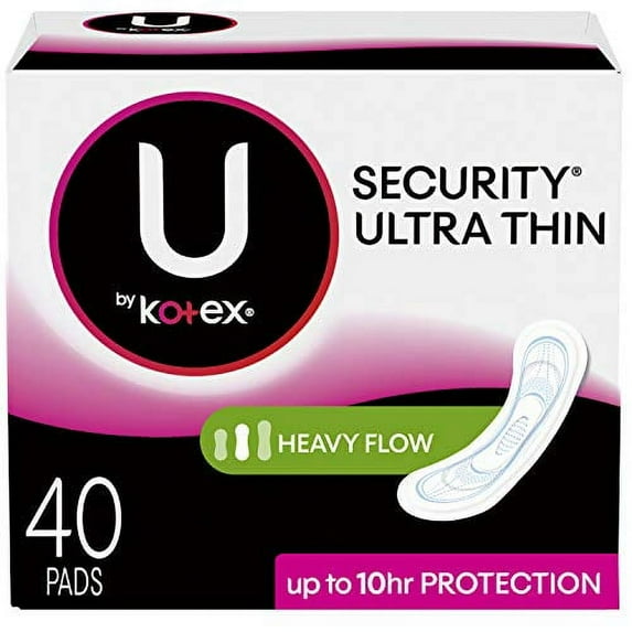 U by Kotex Security Ultra Thin Pads Long, Unscented, 40 Count, 2 Pack