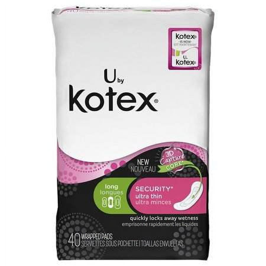 U by Kotex Security Ultra Thin Pads, Long, Unscented, 40 Count (Pack of