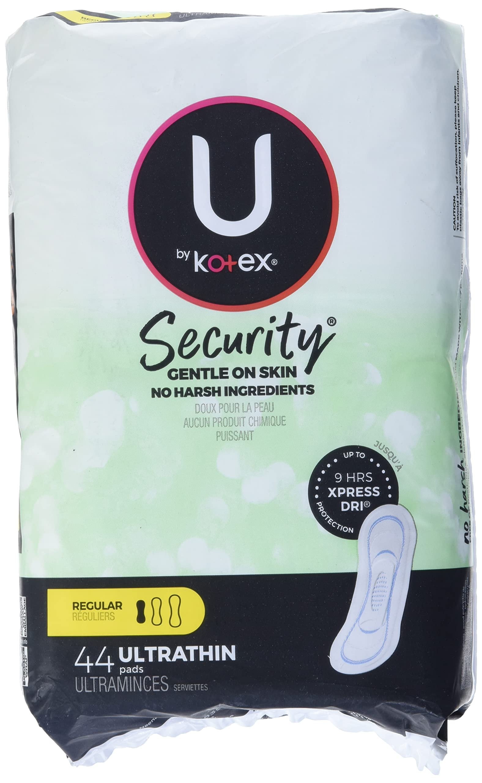U by Kotex Security Ultra Thin Pads, Regular, Unscented, 44 Count