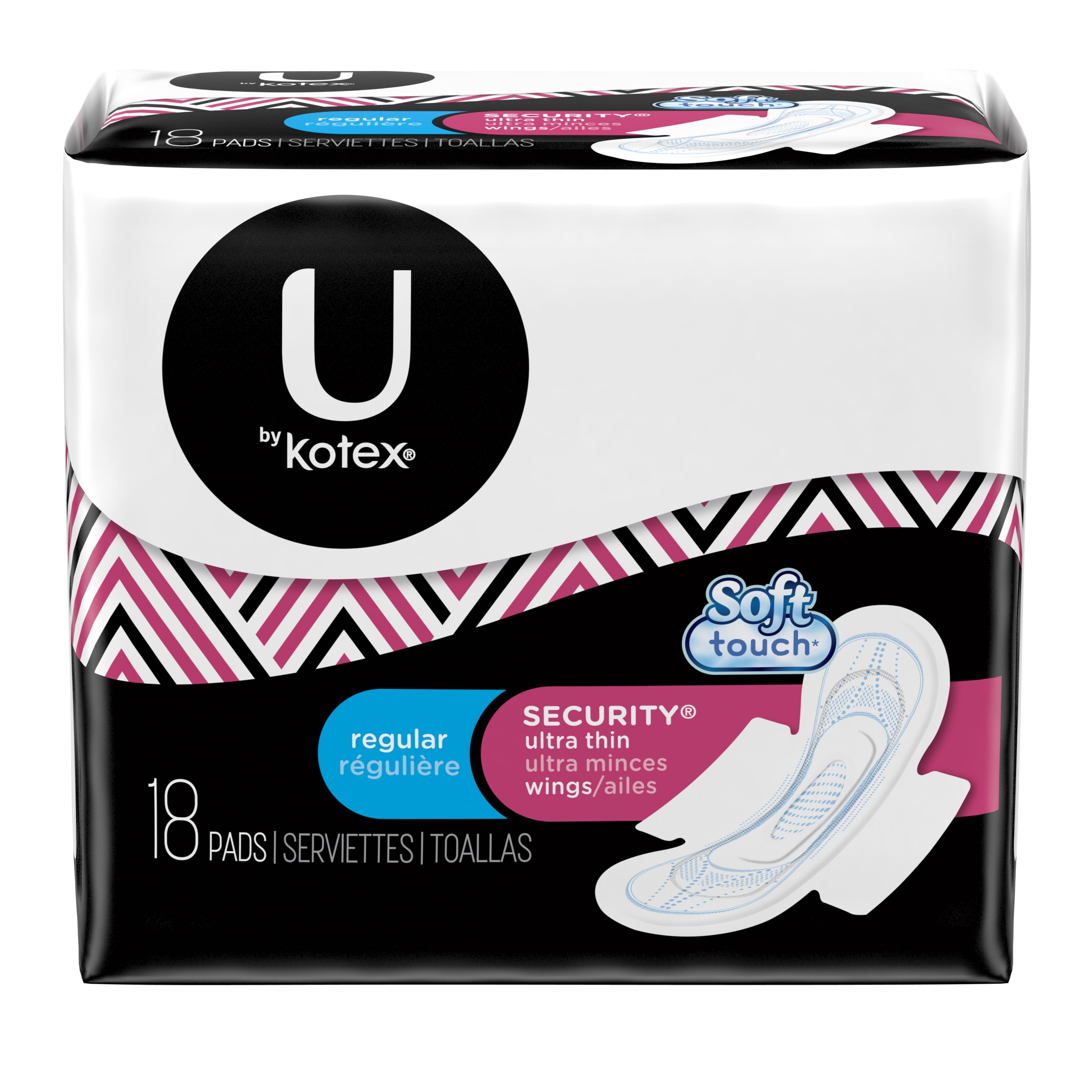 U by Kotex Security Ultra Thin Pads with Wings, Regular, Unscented