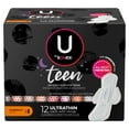 U by Kotex Teen Ultra Thin Feminine Pads with Wings, Overnight