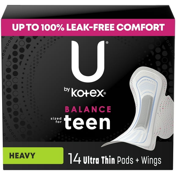 U by Kotex Ultra Thin Teen Pads with Wings, Extra Absorbency, Unscented, 14 Count