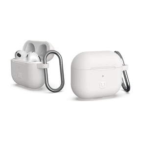 [U] by UAG AirPods (3rd Gen, 2021) Case Soft Smooth Silicone Stylish Dot Pattern Protective Cover with Carabiner Keychain, Marshmallow
