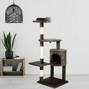 U'king 44" H Multi-Level Cat Tree Tower & Condo Scratching Post Tower Play House, Brown