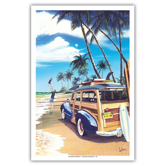 U-n-Me - Retro Woodie on Beach with Surfboards - From an Original Color Painting by Scott Westmoreland - Master Art Print (Unframed) 12in x 18in