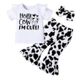 thumbnail image 1 of U·nikaka Baby Girls Outfit Sets Cow Letter Print Romper+Long Pants+Headband 3PCS 1-4Y, 1 of 7