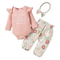 thumbnail image 1 of U·nikaka Infant Baby Girls Clothes Set Letter Print Romper +Pant +Headband Outfits 3PCS (0-18 Months), 1 of 8