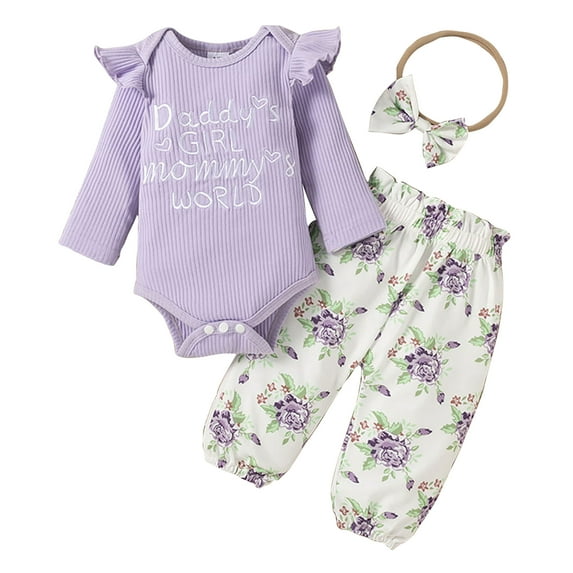 U·nikaka Newborn Baby Girls Outfit Sets (Daddy's GIRL Mammy's WORLD) Letter Printing 3PCS (0-18M)