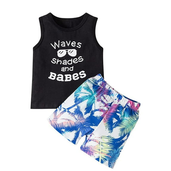 U·nikaka Toddler Baby Boy Clothes Sets 2Pcs Beach Summer Outfits with Tank Tops and Shorts