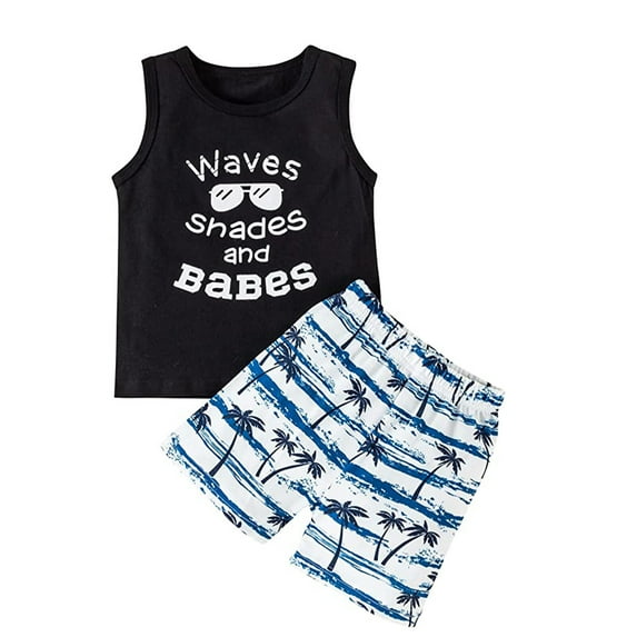 U·nikaka Toddler Baby Boy Clothes Sets 2Pcs Beach Summer Outfits with Tank Tops and Shorts