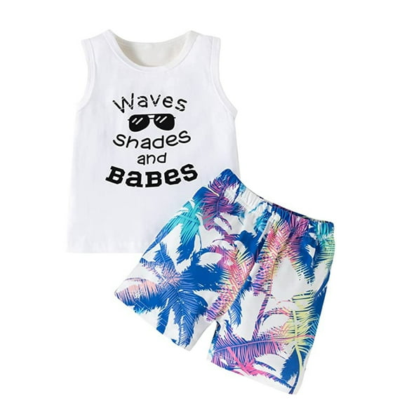 U·nikaka Toddler Baby Boy Clothes Sets 2Pcs Beach Summer Outfits with Tank Tops and Shorts