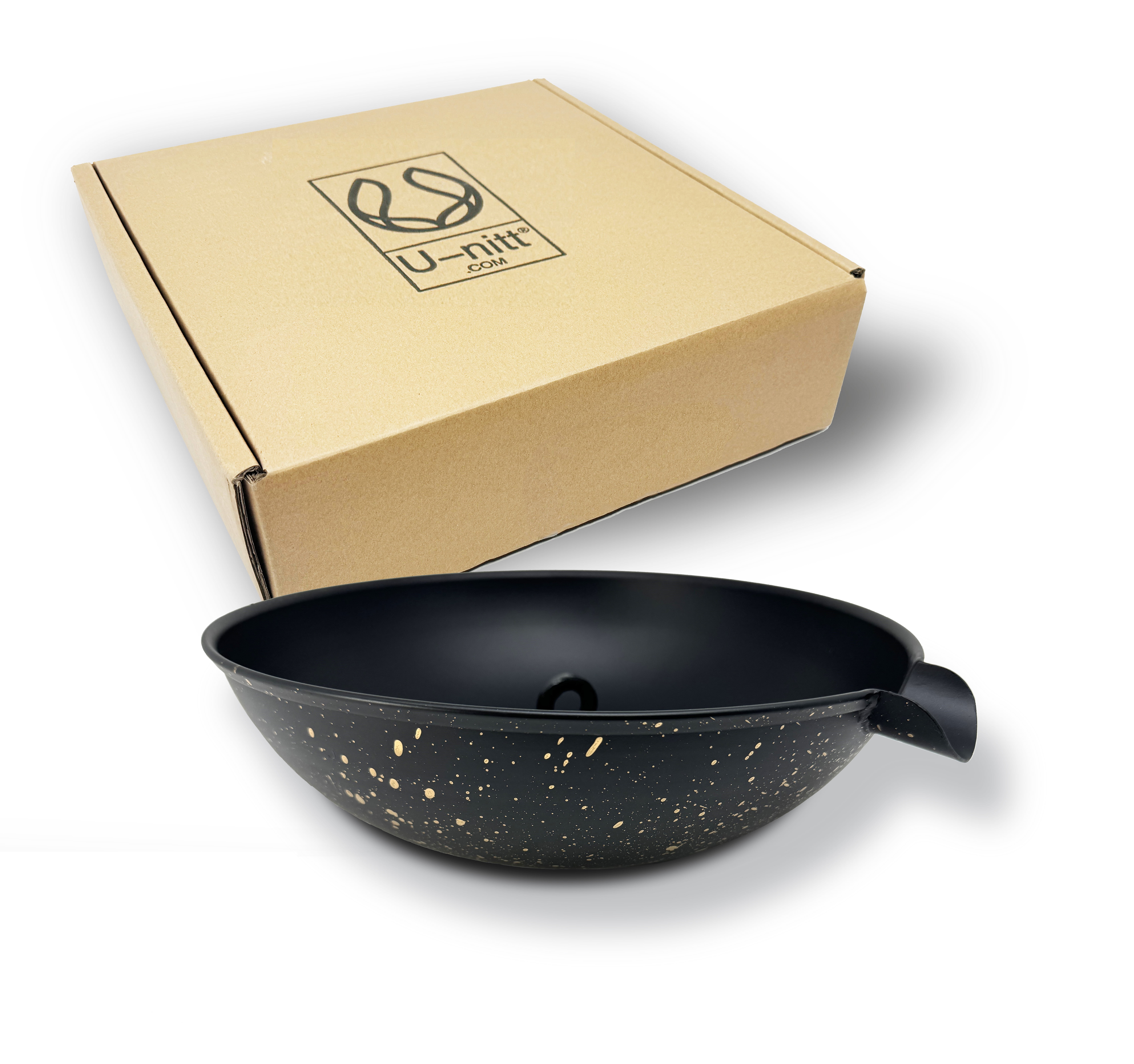 12" Black and Gold Powder Coated Metal Rain Chain Anchoring Basin