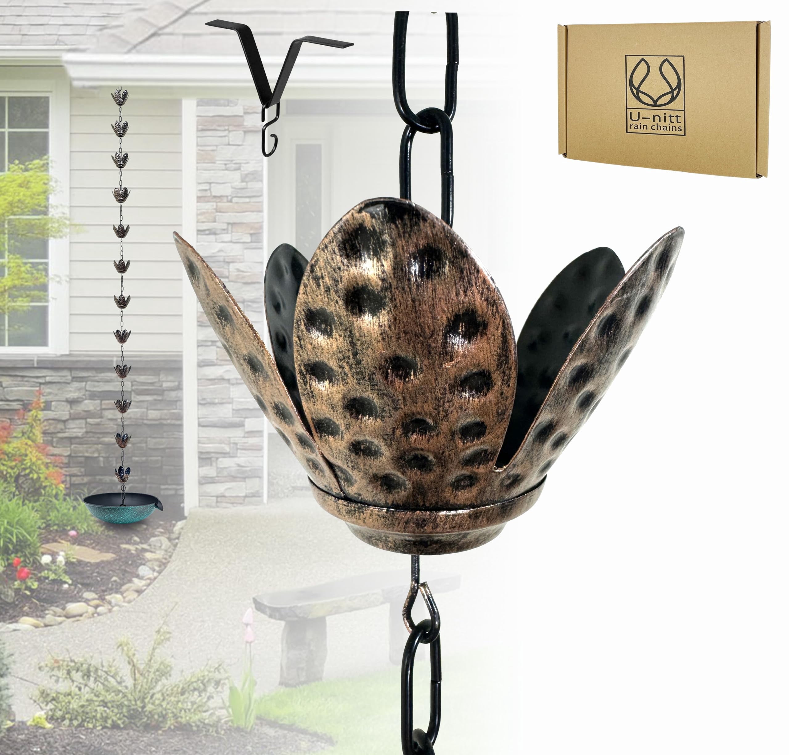 U-nitt Rain Chains for Gutters | Rainwater Catcher & Diverter | 8.5 FT ...