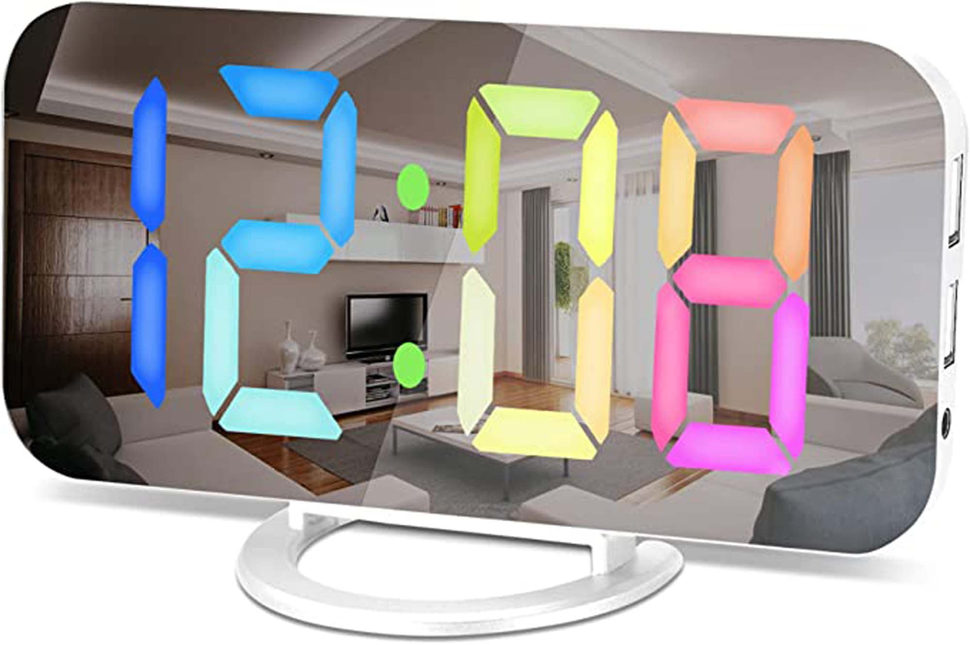 Upick Digital Alarm Clock, 6.6" LED Mirror Alarm Clock for Bedroom, Digital Clocks Large