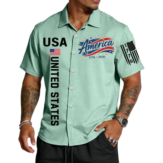 U.s. 250th Anniversary Hawaiian Shirt Men 4th Of July American Flag Printed Hawaiian Shirts Short Sleeve Button Down Patriotic Tee for Memorial Day Independence Day Holiday Shirts,Green S