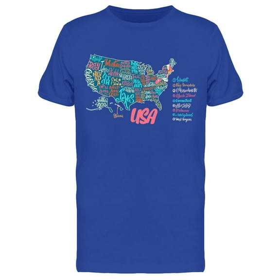 U.s. Map With State Names T-Shirt Men -Image by Shutterstock, Male 3X-Large