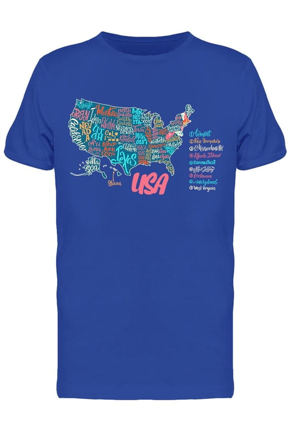 U.s. Map With State Names T-Shirt Men -Image by Shutterstock, Male Medium