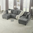 thumbnail image 1 of U shape Modular Sectional Sofa,DIY Combination,includes Two Single Chair ,Two Corner and Two Ottoman,Grey Chenille, 1 of 9