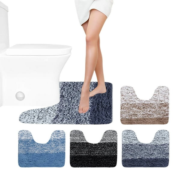 U-shape Toilet Mat, Absorbent Bathroom Rug, Fiber Plush, Non-slip Backing, Machine Washable, Dark Black, 16x20 Inches,Vsgery