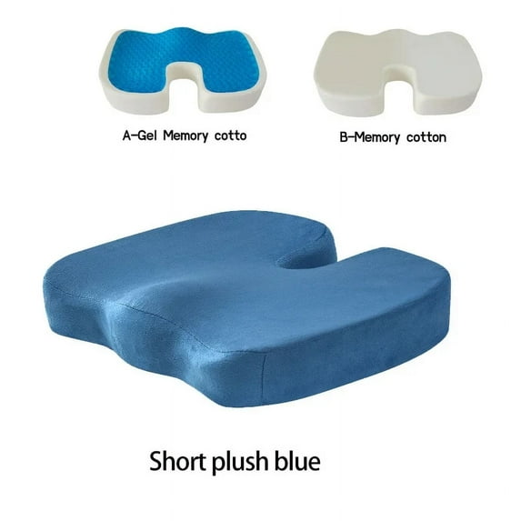 U-shaped Car Sitting Pad Gel Cushion Chair Memory for Massage Tailbone Relief Coccyx Seat Back Office Long Foam Pain (Short plush bllue,A Gel memory cotton)