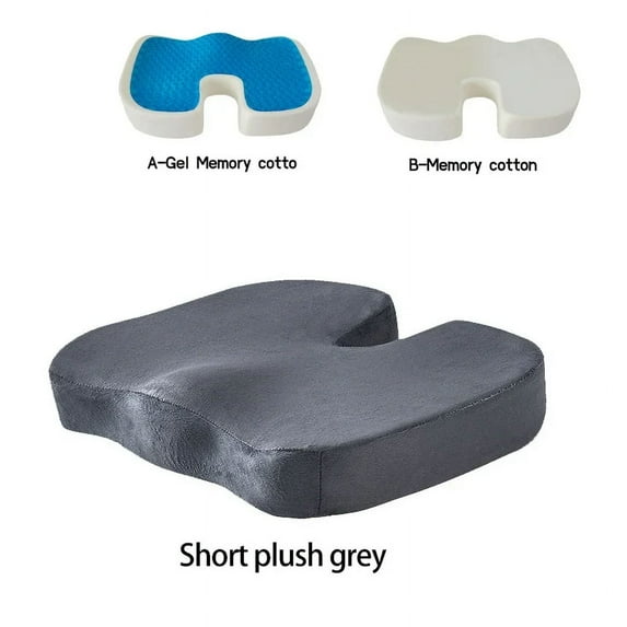 U-shaped Car Sitting Pad Gel Cushion Chair Memory for Massage Tailbone Relief Coccyx Seat Back Office Long Foam Pain (Short plush grey,A Gel memory cotton)