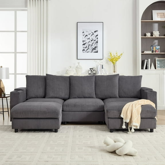 U-shaped Combination Couch, Sectional Modular Sofa For Living Room, 3-seater Upholstered Sofa With Ottoman, Console Included