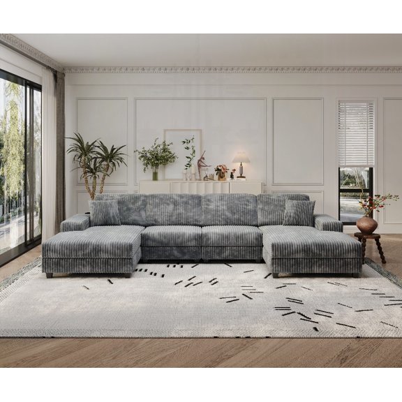Modern Corduroy U-shaped 4-Seat Sofa, 2208075cm for Living Room, Durable and Comfortable