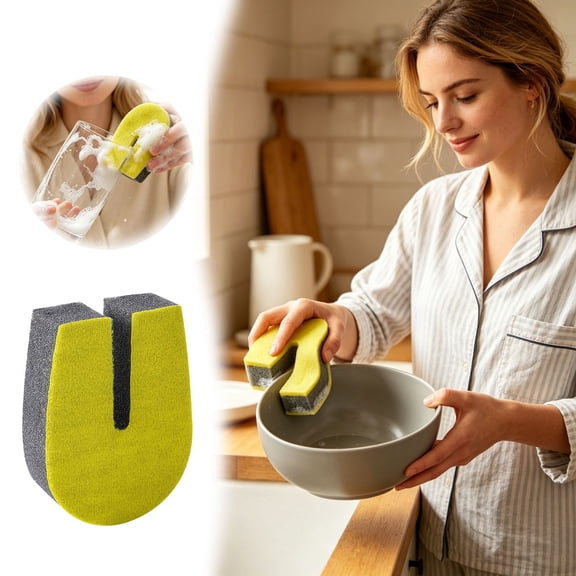 U-shaped Double-sided Sponge Cleaning Scrubber High Elastic Reusable Kitchen Scouring Pad Anti-scratch Cup Pot Cleaning Tool for Home Daily Tableware Washing