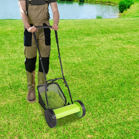 U-shaped Handle Tube 5 PCS Blade Manual Lawn Mower Adjustable Large Capacity for Home and Commercial Use