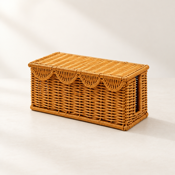 U-shaped Handmade Faux Rattan Cable Management Box Dual Slot Cord Organizer