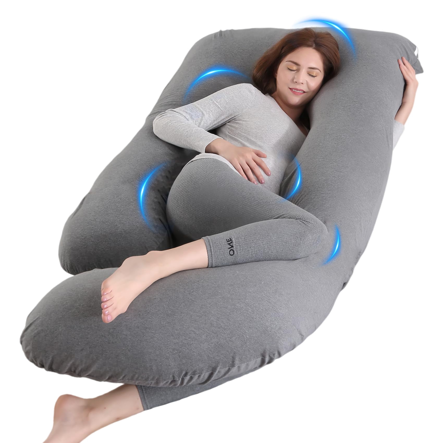U-shaped Pillow For Sleeping  Full Body Support & Belly -65 Inch Maternity With Machine Washable Cover | (jersey Knit Cotton Gray- 65inch)