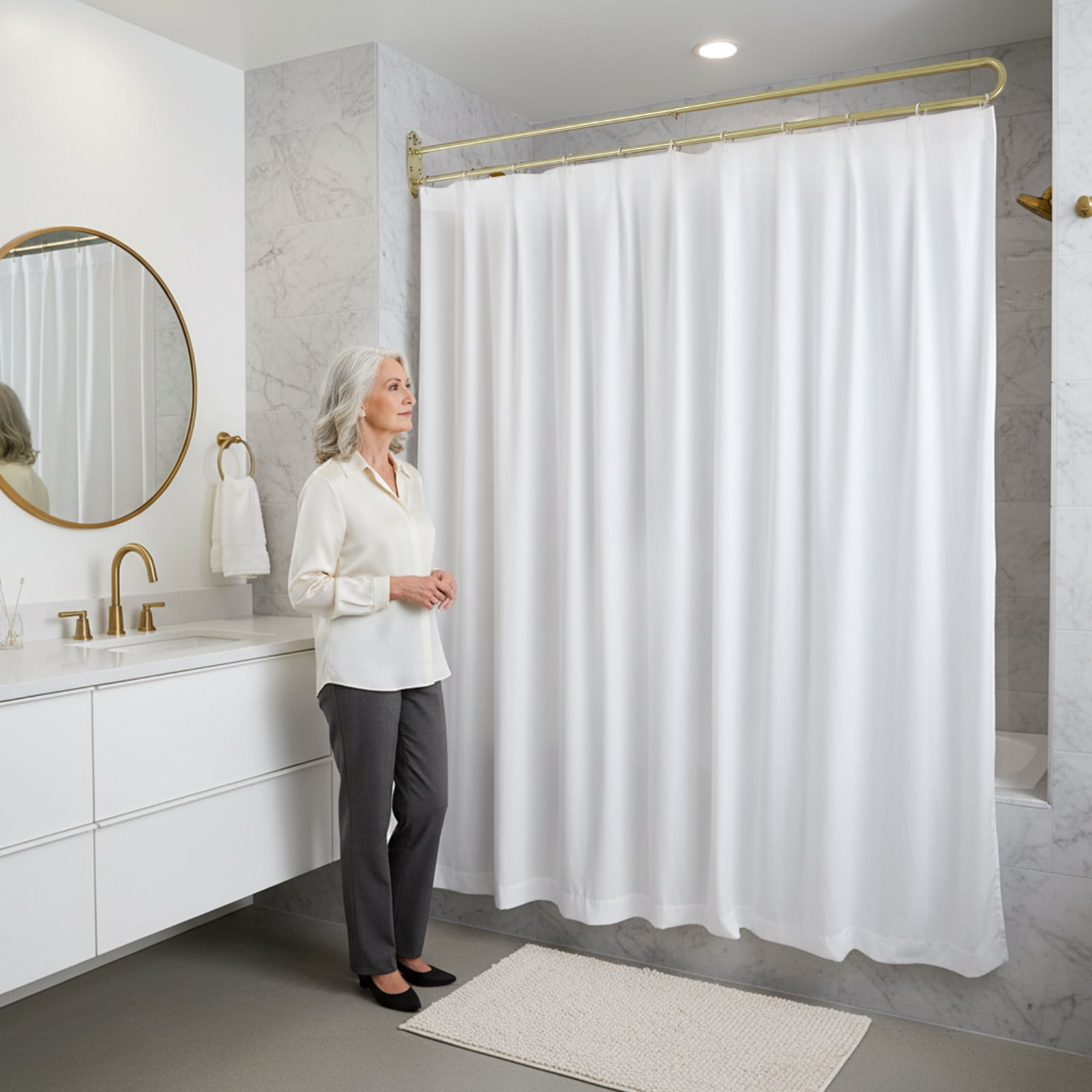 U Shaped Rpd U-shaped Rod Privacy Partition Curtain- White Curtain And Gold Bars 2 ...