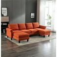 thumbnail image 1 of U-shaped Sectional Sofa, 108.6inch Modular Sectional Couches with Chaise and Ottoman, Modern Linen Fabric Convertible Sofa with Soft Padded Seat for Living Room, Orange, 1 of 7