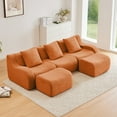 thumbnail image 1 of U-shaped Soft Teddy Fabric Boneless Sofa, Assembly Chaise, No Assembly Required Curved Armrest, Anti-Slip Design 32D High Density Sponge Streamlined Design, Fits Living Rooms Reading Nook (Orange), 1 of 11