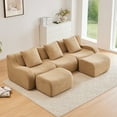 thumbnail image 1 of U-shaped Soft Teddy Fabric Boneless Sofa, Assembly Chaise, No Assembly Required Curved Armrest, Anti-Slip Design 32D High Density Sponge Streamlined Design, Fits Living Rooms Reading Nook (Camel), 1 of 11