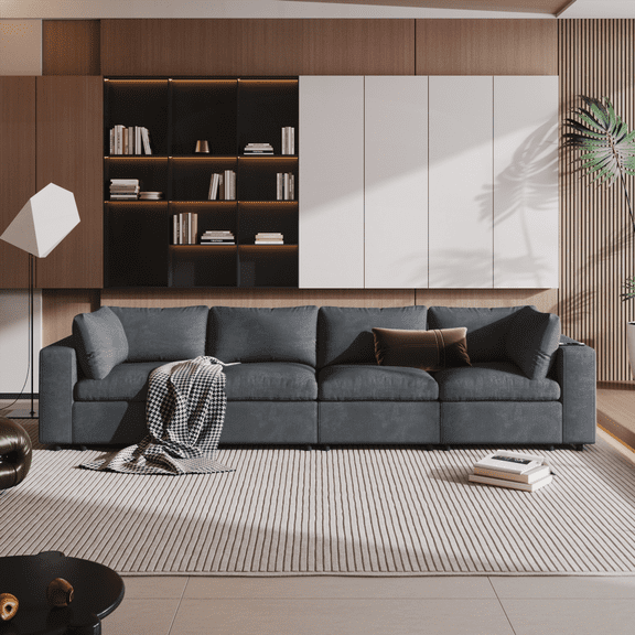 U-shaped Upholstered Modular Sofa with Storage, USB/ Wireless Charging & Built-in Bluetooth Speaker in Arm for Living Room Apartment (WY000317AAE)