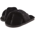 thumbnail image 1 of U-slide Women’s Cross Band Soft Plush Fluffy Furry Fleece House Indoor or Outdoor Ladies’ Slide Slippers, Black, 5-6, 1 of 9