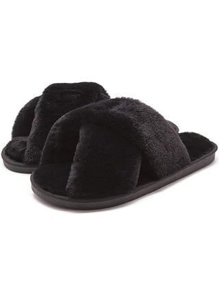 MOTOFUTURE Women's Furry Slides Faux Fur Slides Fuzzy Slippers Fluffy Open  Toe Sandals for Indoor Outdoor-Black||38
