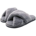 thumbnail image 1 of U-slide Women’s Cross Band Soft Plush Fluffy Furry Fleece House Indoor or Outdoor Ladies’ Slide Slippers, Gray, 11-12, 1 of 10