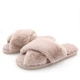 thumbnail image 1 of U-slide Women’s Cross Band Soft Plush Fluffy Furry Fleece House Indoor or Outdoor Ladies’ Slide Slippers, Powder Pink, 11-12, 1 of 11